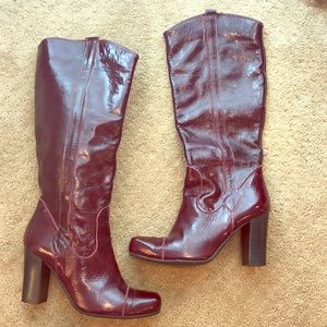 Motivi Knee High Patent Leather Boots Burgundy